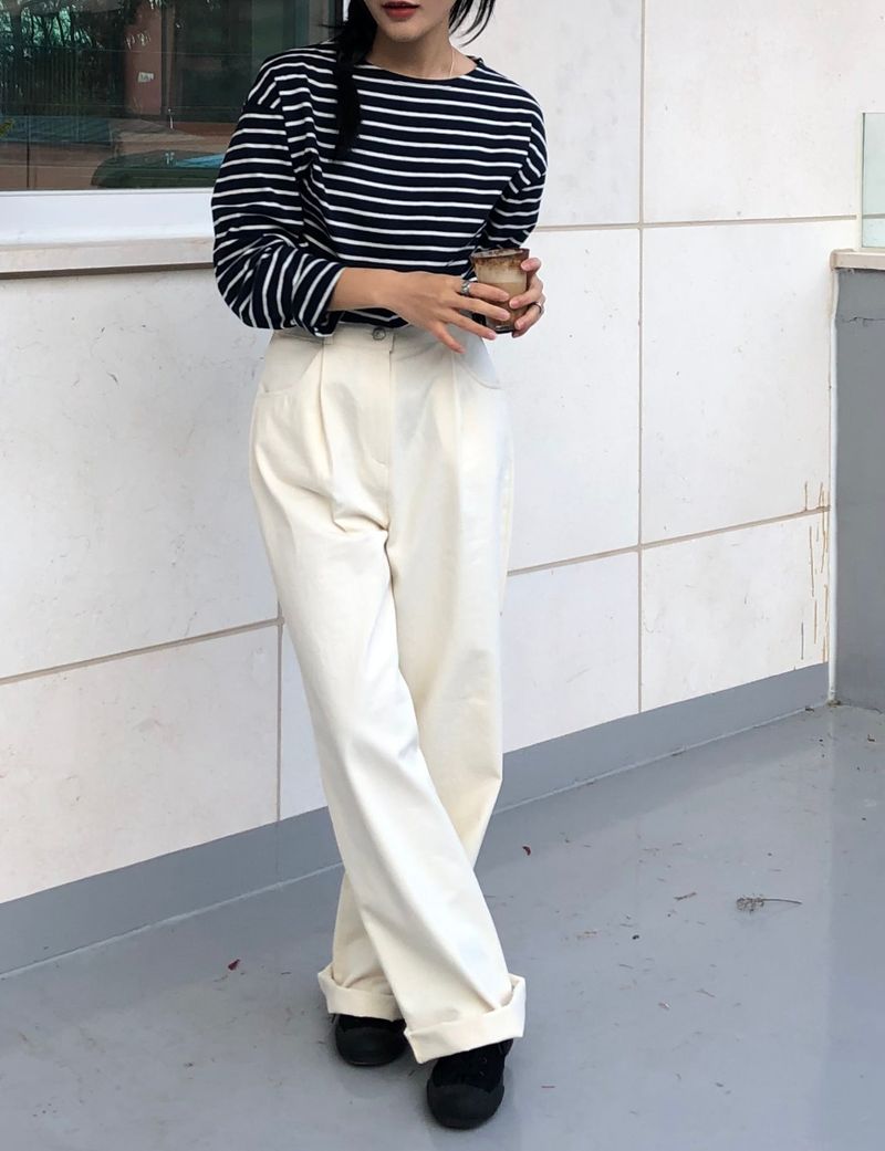 Feminine cotton wide pintuck pants 