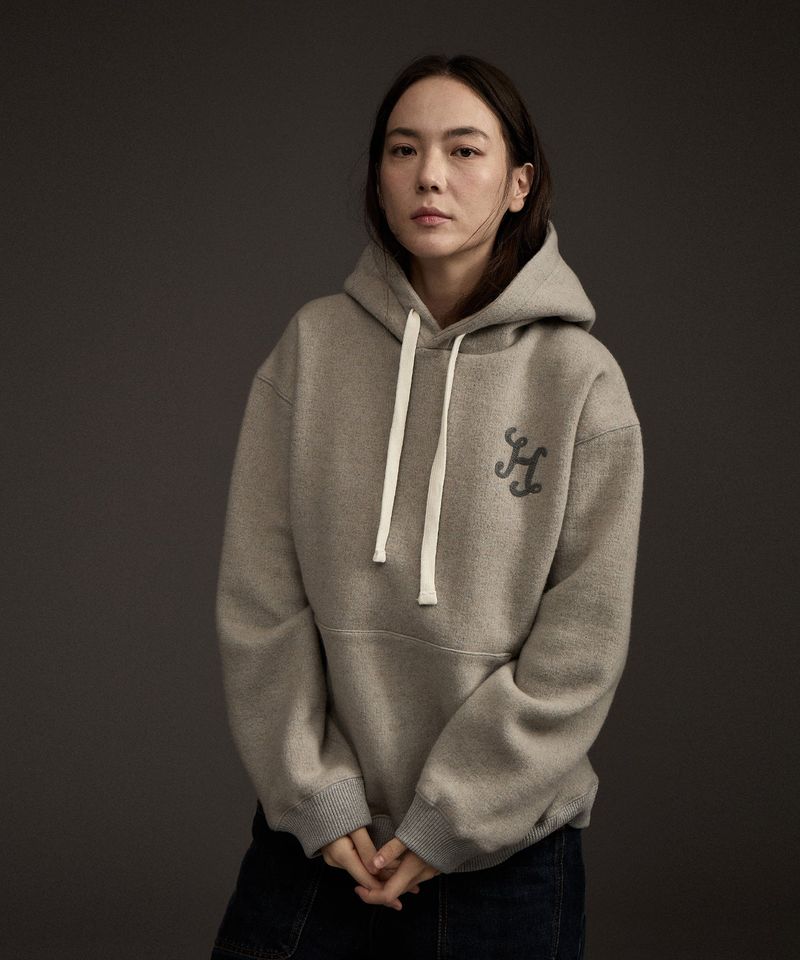 W MOHAIR WOOL CASHMERE BLENDED HOODIE GREY