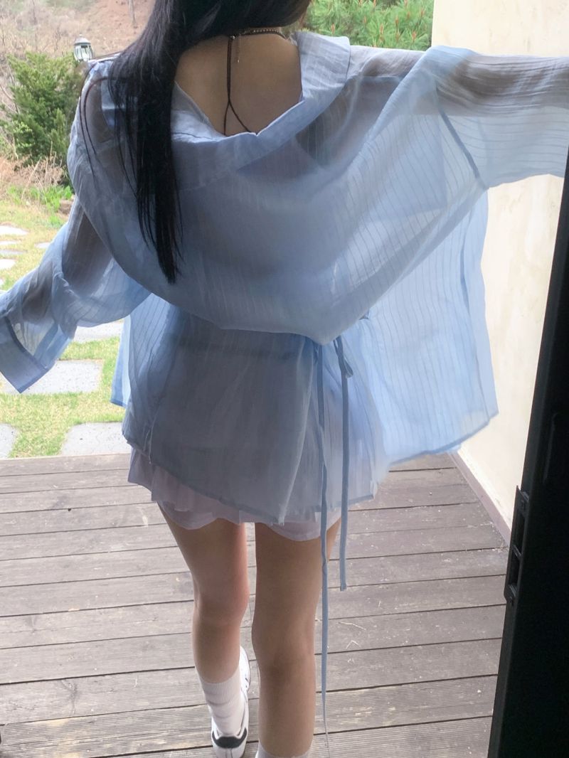 Back Note Back Strap Oversized Long Sleeve Shirt