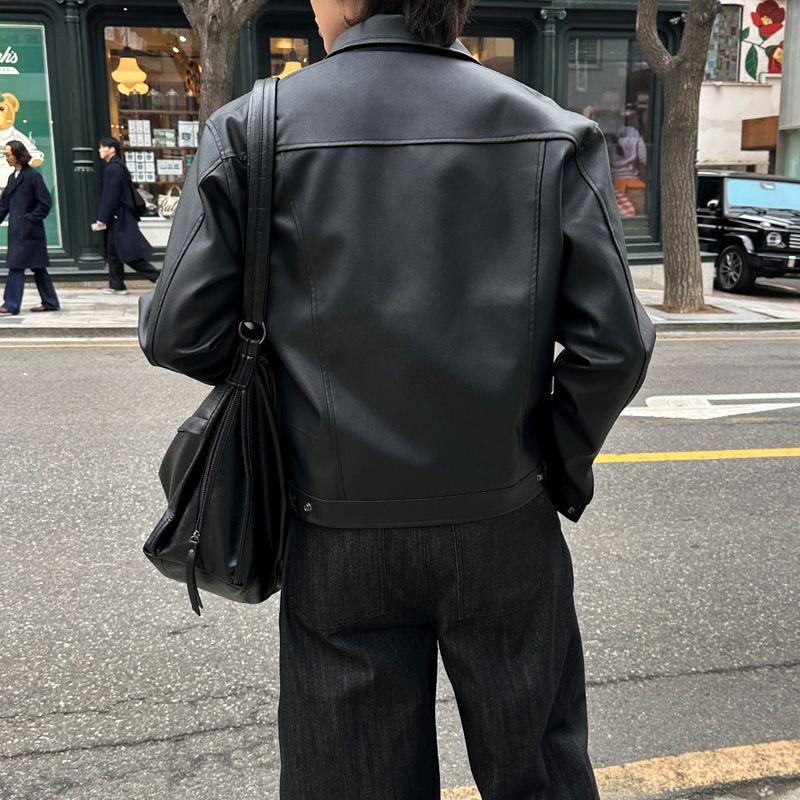 LMN Rivet Tracker Short Leather Jacket (black)