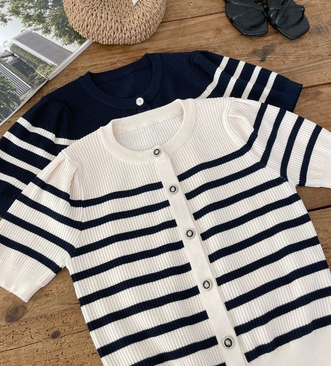 Hazel Stripe Puff Knit Cardigan