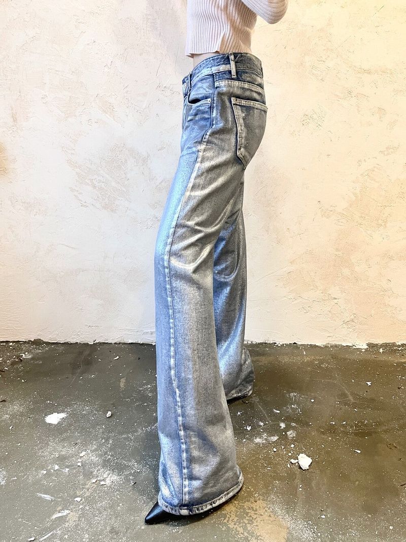  Silver coating denim low wide pt (2color)