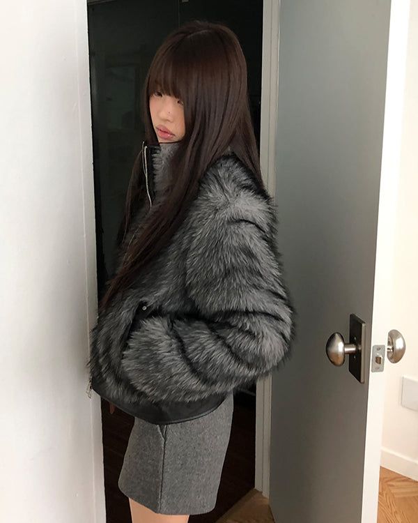 Nupe Two-Tone Fur 2way Zip-Up Jumper