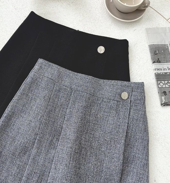 Beable Wrap Pleated Tweed Skirt Pants