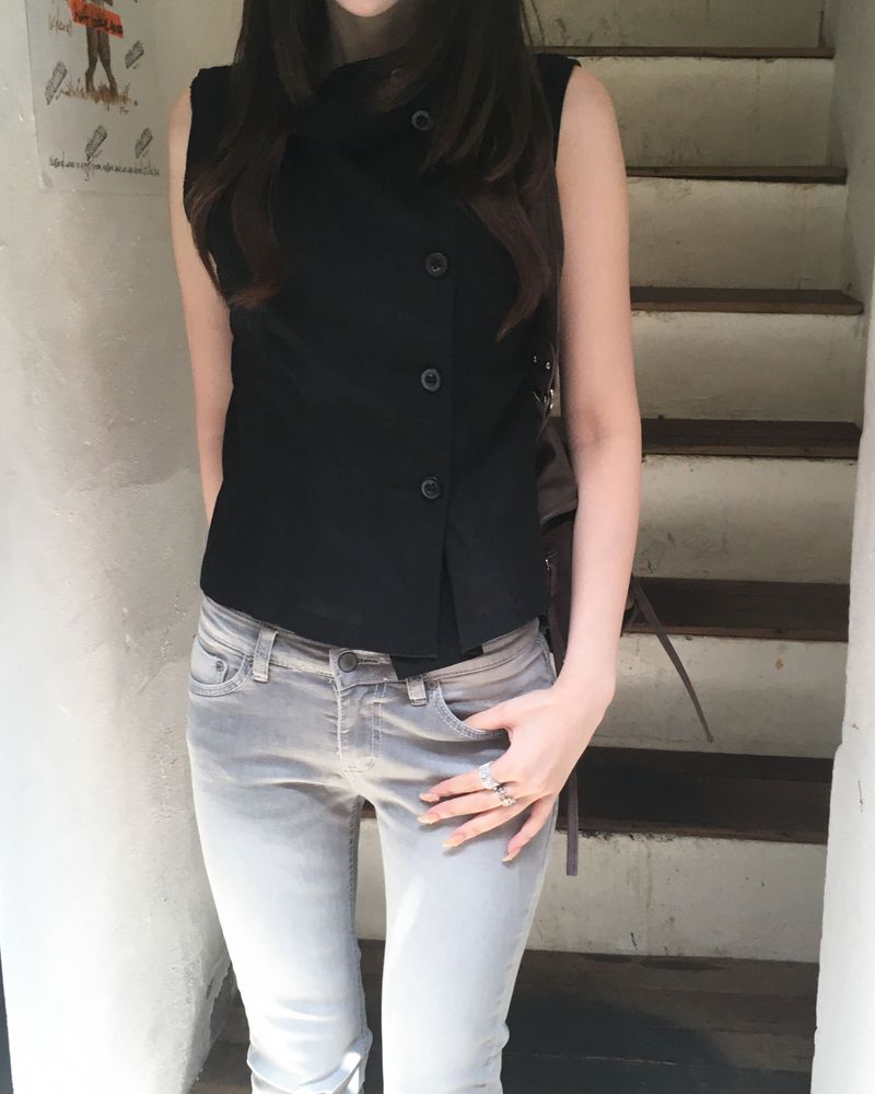 Grey lowrise boots cut pants