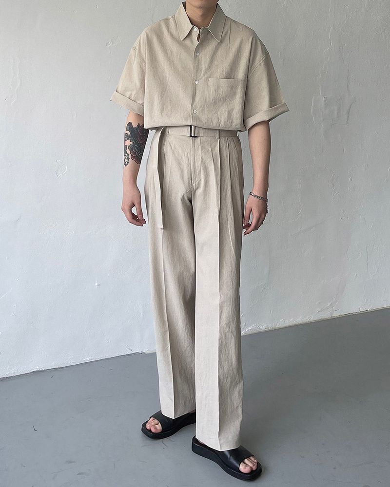 ECT linen belt wide slacks (4 colors)