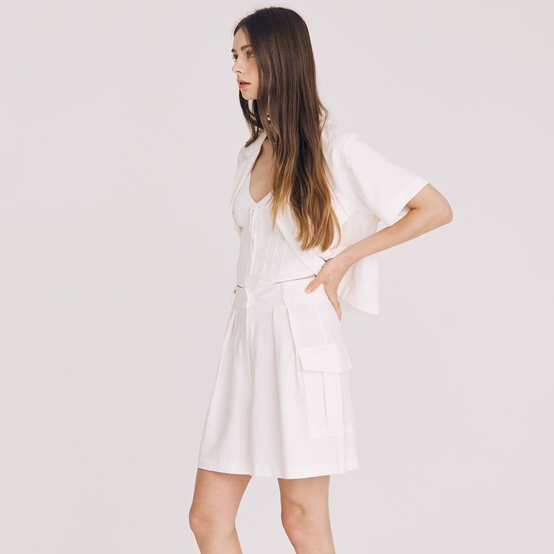 CARGO PINTUCK HALF PANTS (WHITE)