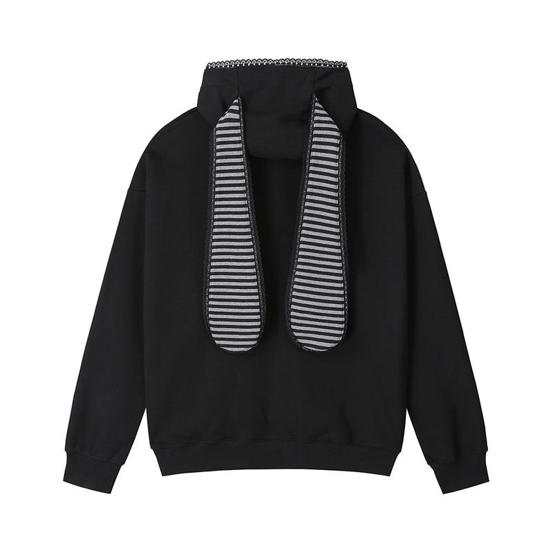 Cross Bunny Ear Zip-Up Hoodie - Black