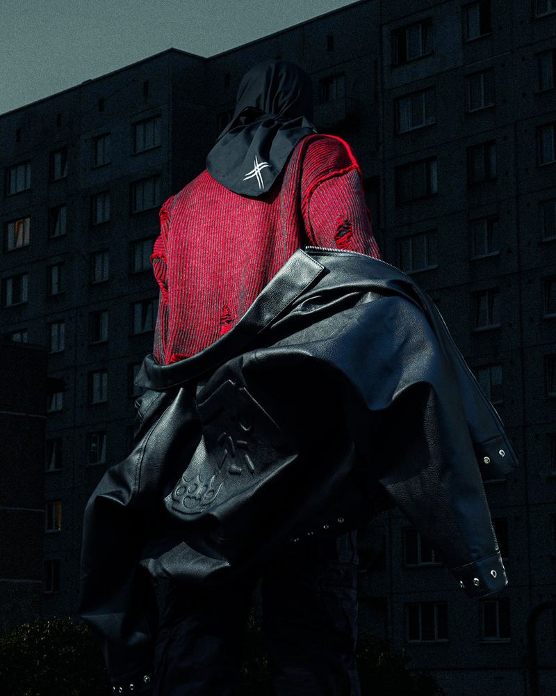 HIERARCHY STUDIOS Chroma - Distressed Red Flux Oversized Knit Sweater