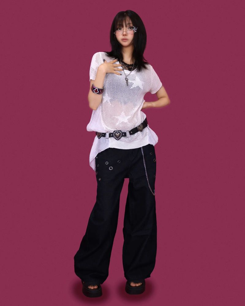 shot eyelet chain wide pants
