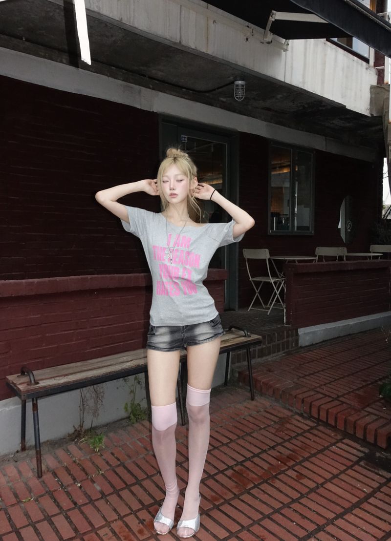 Y2K Pink Lettering One-Shoulder T