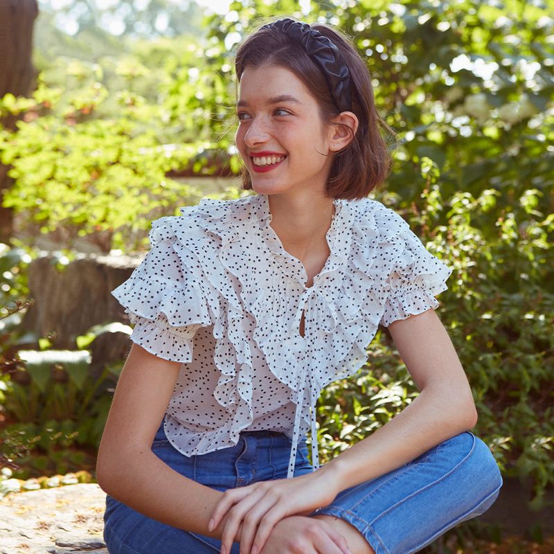 Frill Wing Ribbon Blouse (DOT)