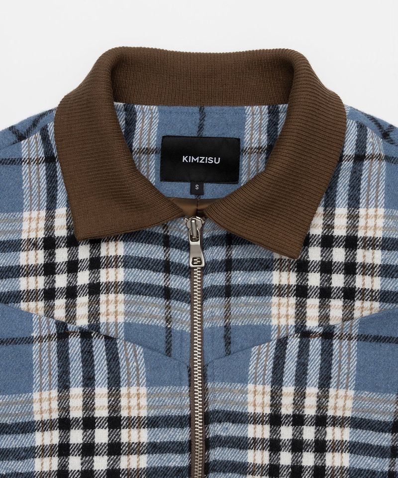 Plaid Check Flannel Zip-Up Jacket _ SKY BLUE