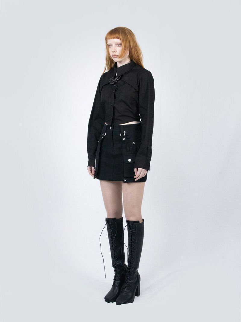 Crop Double Collar Shirts (Black)