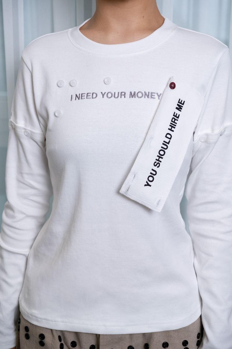 "HIRE ME" CONVERTIBLE LONG SLEEVE (WHITE)