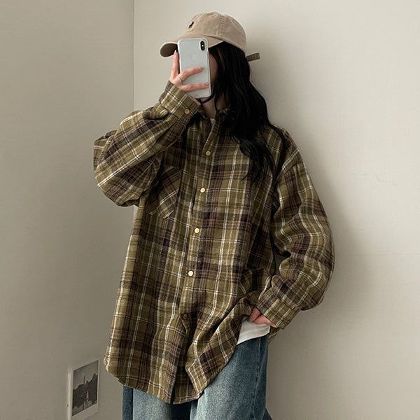 Div wool fur lining vintage check shirt jacket
