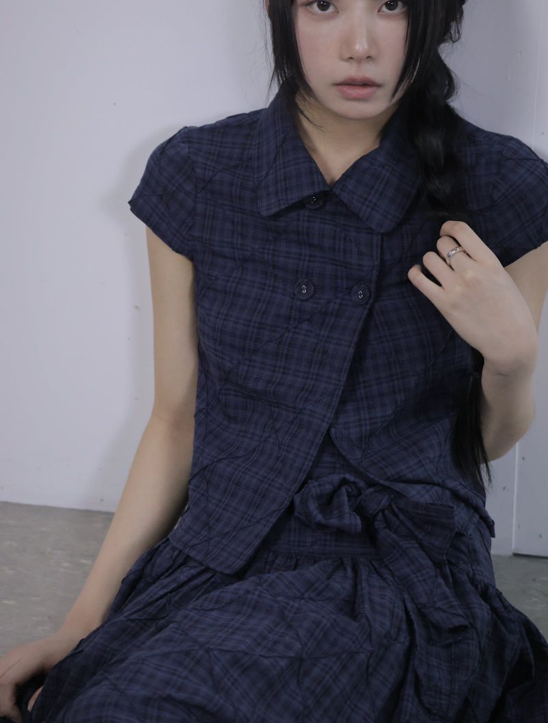 Cozy Check Shirt Blouse -Navy