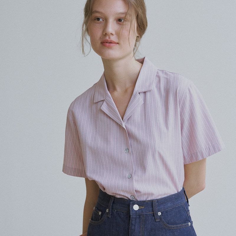 Stripe open collar shirt