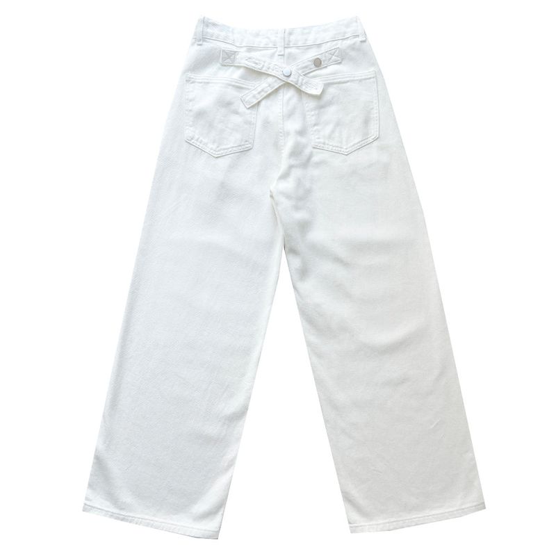 Y2K Back Point X Strap Bijo Wide Loose Fit Denim Long Pants (White)