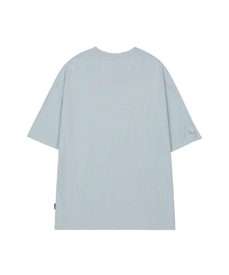 キッチュスタンプピンタックオーバーフィットTシャツ - グレイッシュブルー
