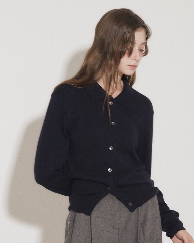 CASHMERE COLLARED CARDIGAN [NAVY]
