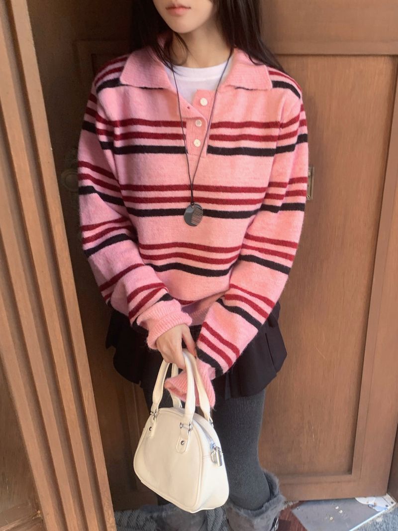 Candy Parade Collar Stripe Knit