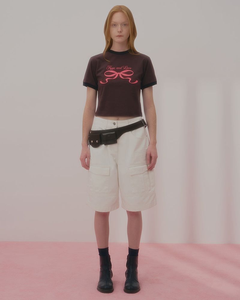 LOVE RIBBON RINGER TSHIRT-BROWN