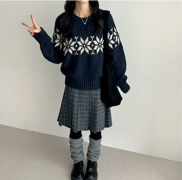 Bomi A-line pleated check midi skirt 