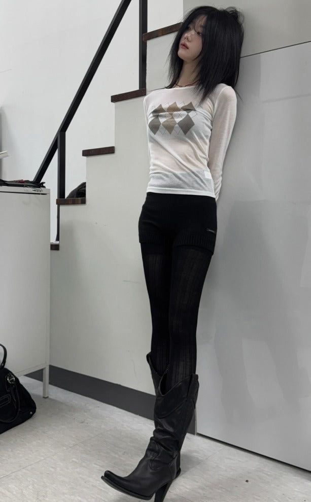 Argyle See-Through Long Sleeve T-Shirt