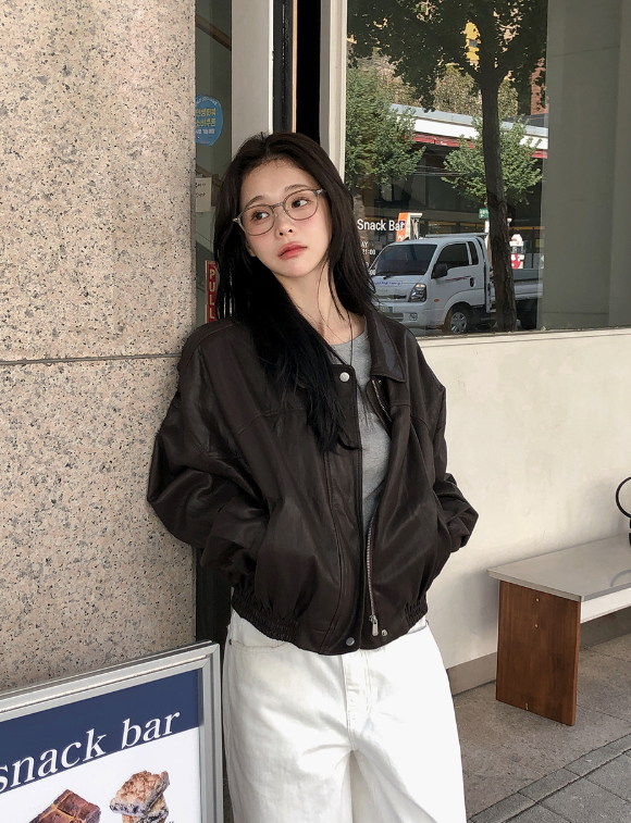 EW Collar Crop Leather Blouson (2color)
