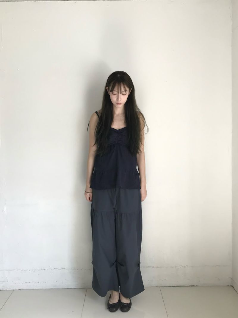 Shirring Cotton Pants (Navy)