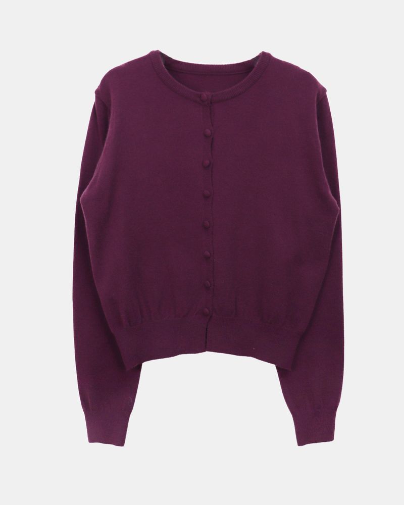 Uran Buttoned Round-Neck Long-Sleeve Cardigan