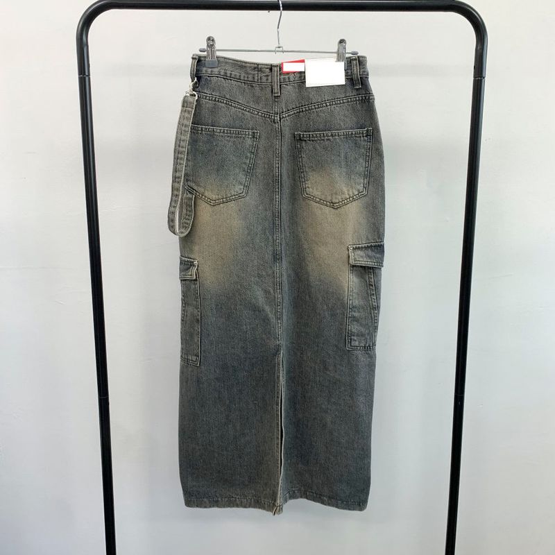 Work cargo denim skirt