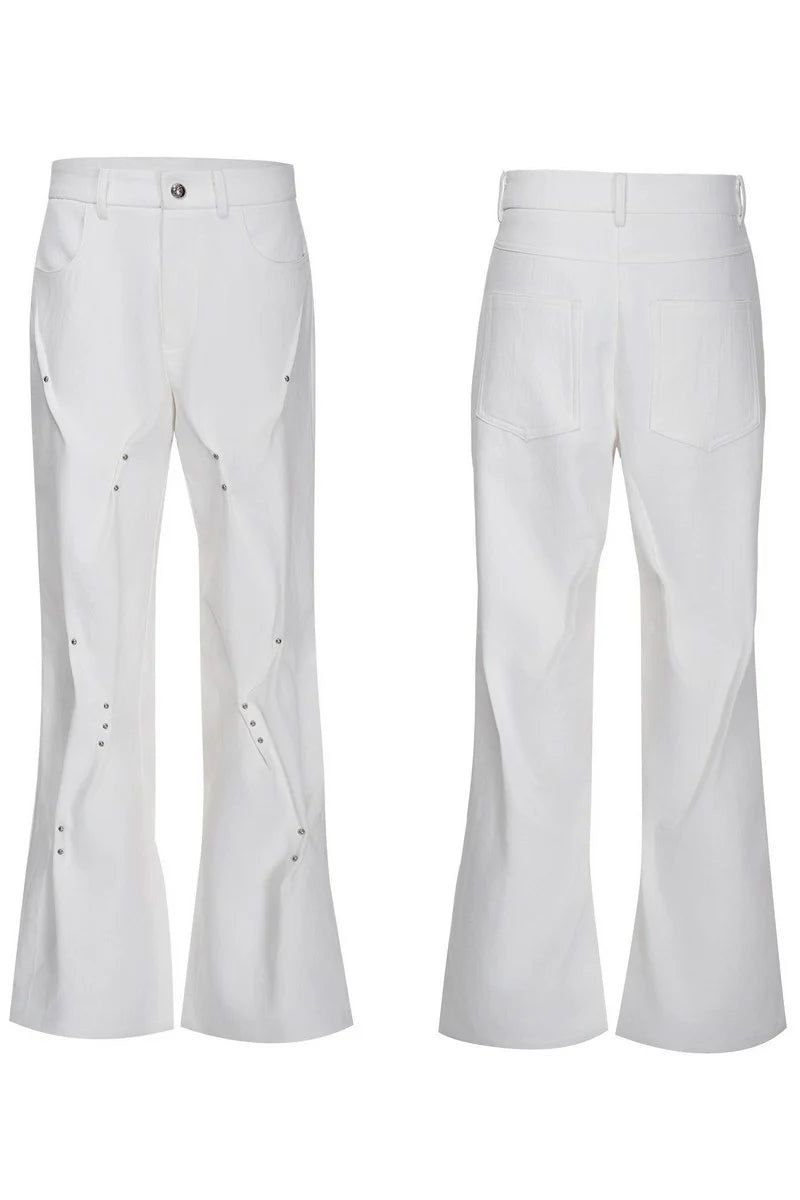 Pleated Studded Straight Jeans
