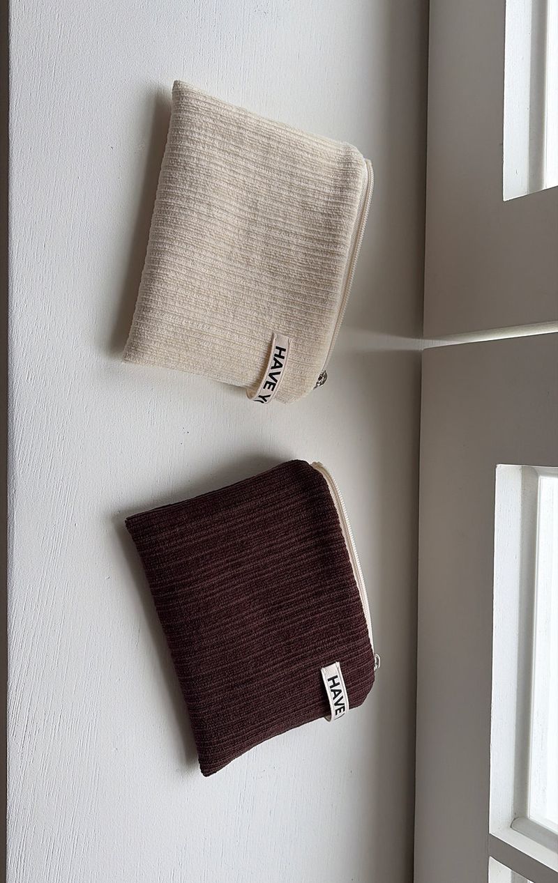 Corduroy flat pouch - brown , S size