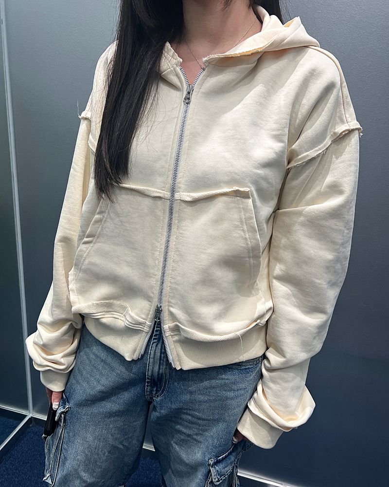 CUTTING CROP HOODIE ZIPUP_CREAM