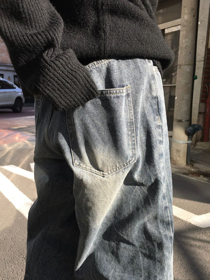 Crow crack curved denim pants
