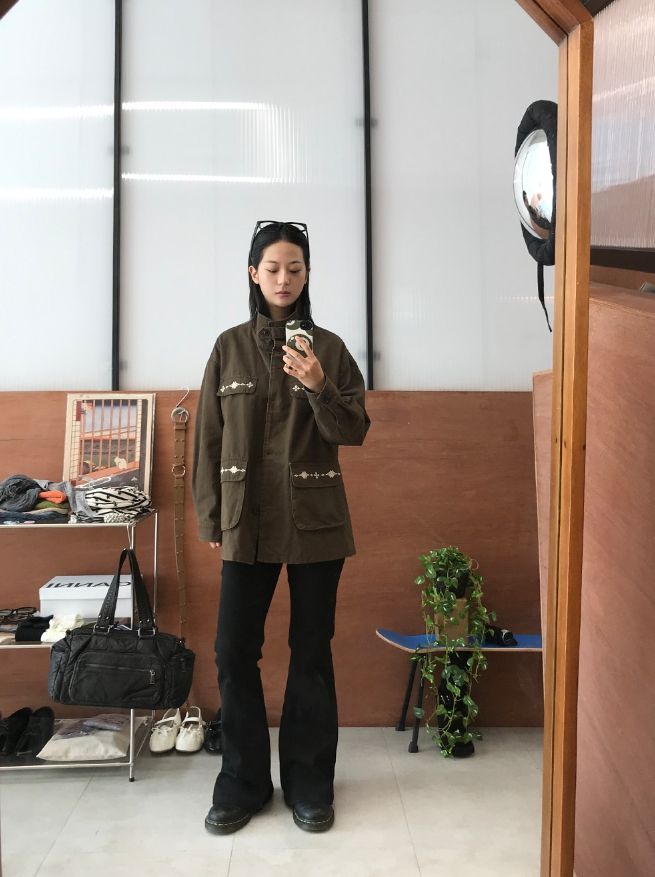 LEATHER MIX FIELD JACKET