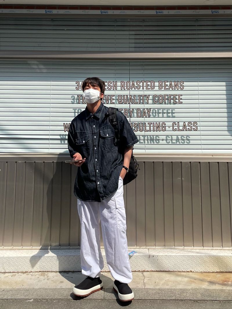 LINEN WESTERN DENIM HALF SHITRS(2COLOR)