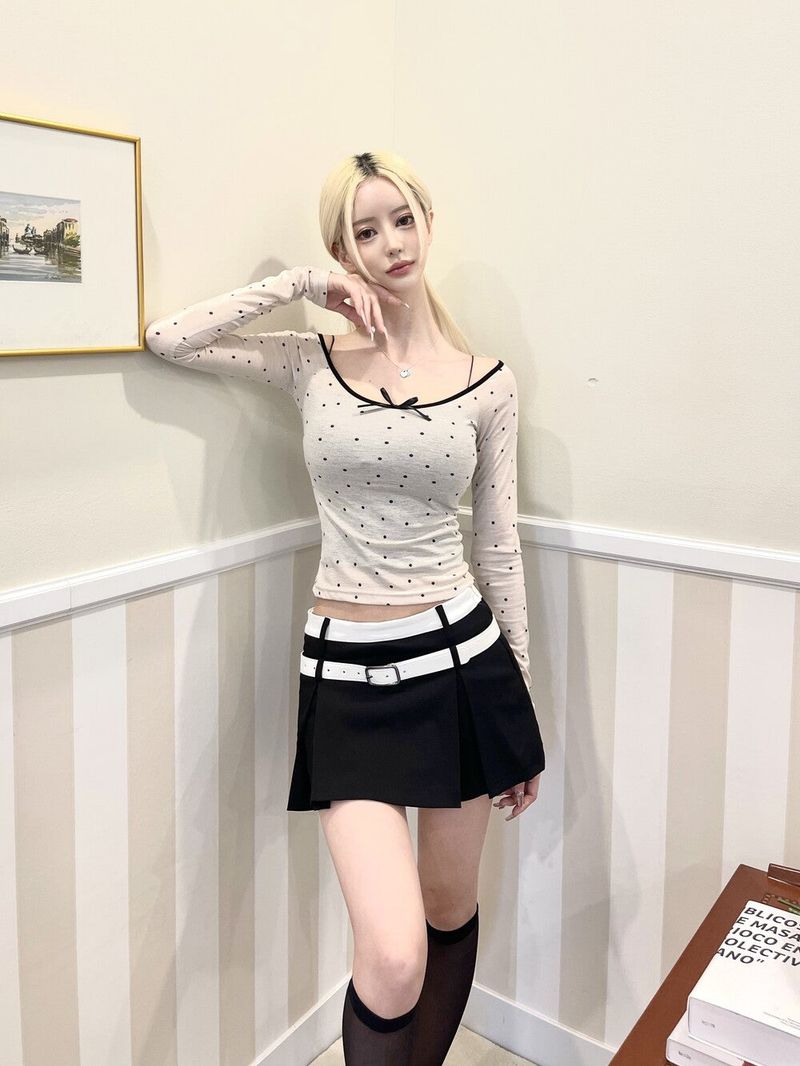 1298. Dot ribbon long sleeve T set