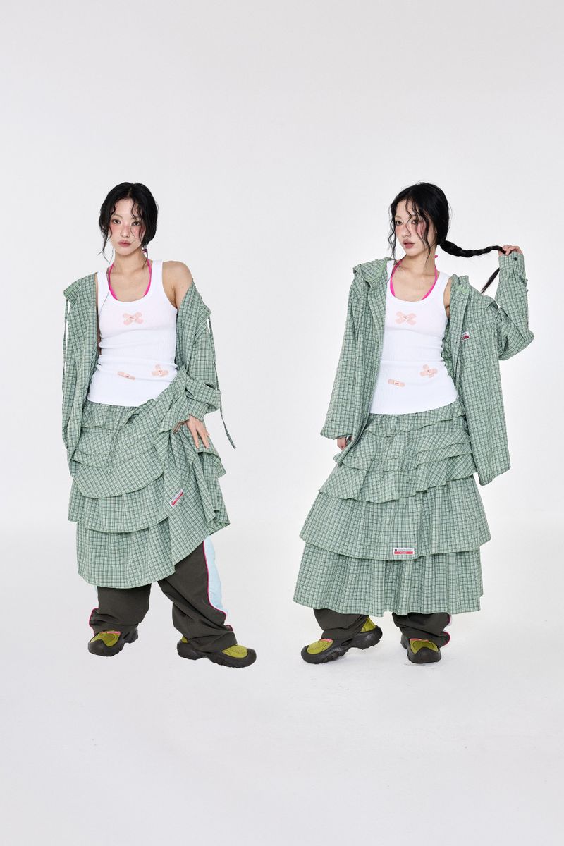チェックラッフルスカート Green