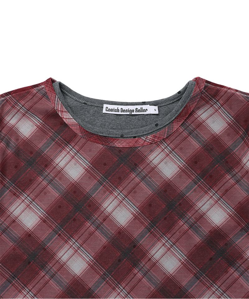 SHEER CHECK LAYERED LS TEE BURGUNDY(CV2GFFT557A)