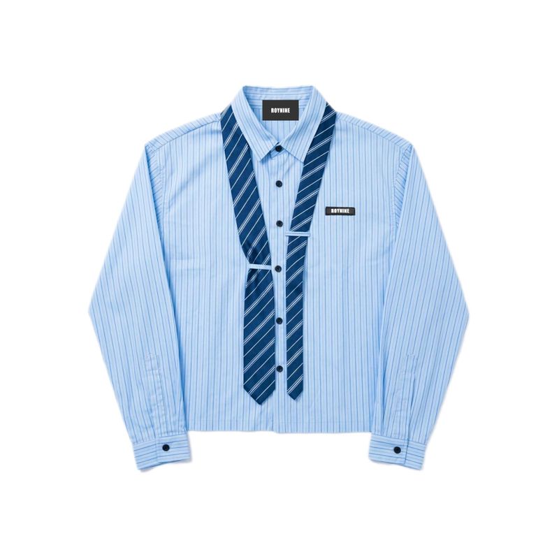 ROYNINE（ロイナイン）の「ライトブルー タイ ストライプ シャツ（トップス）」