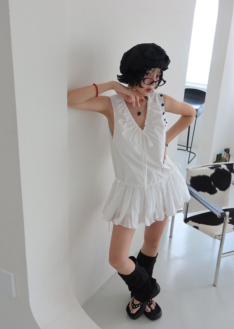 Salon frill string mini-dress