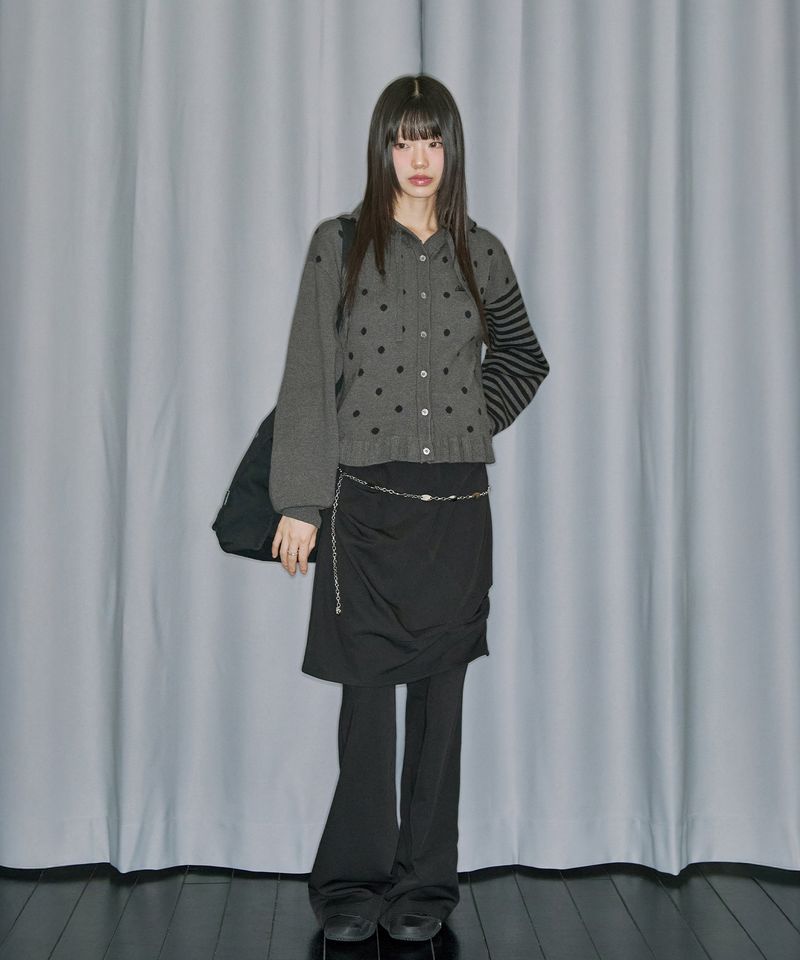 Drape Pintuck Midi Skirt Pants Set - BLACK