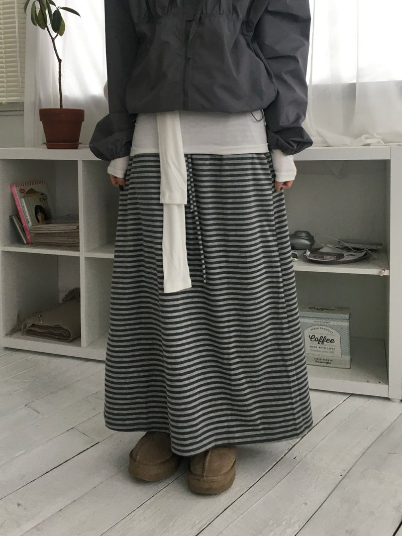 Bunny Stripe Banding Long Skirt (2c)
