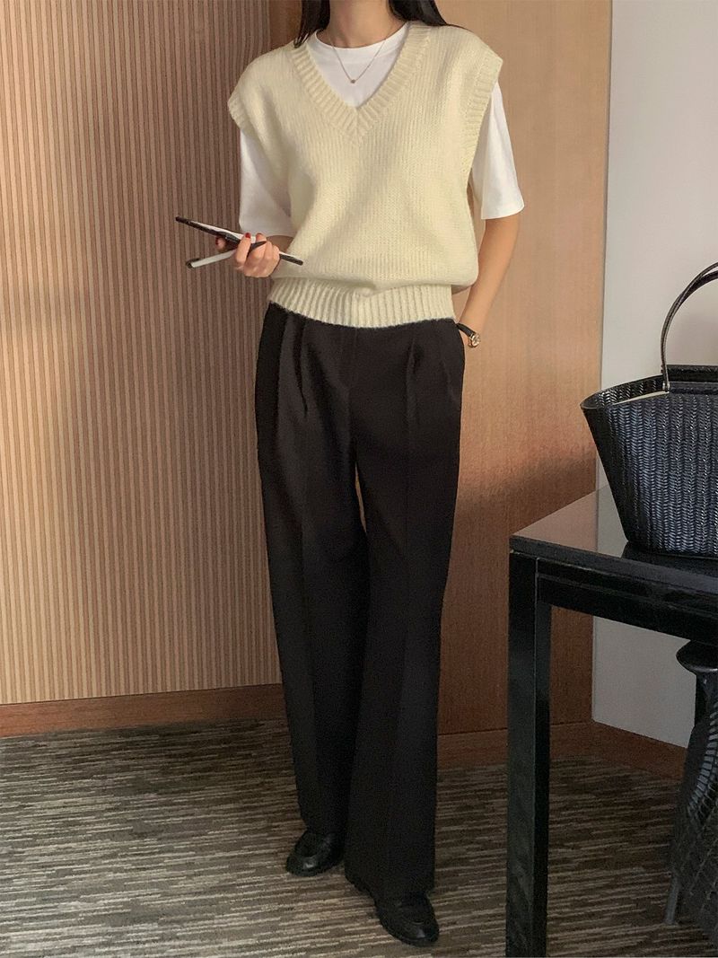 luch wool pintuck wide slacks