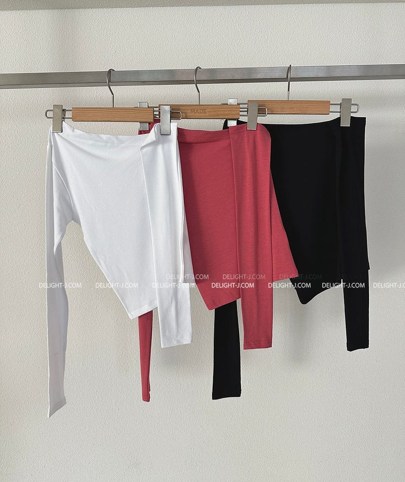 Unbalanced Off-Shoulder Warmer SET T-Shirt
