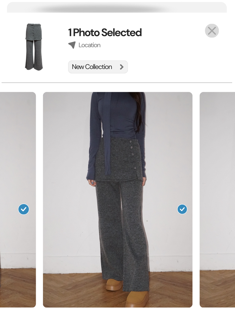 Layered skirt long knit pants