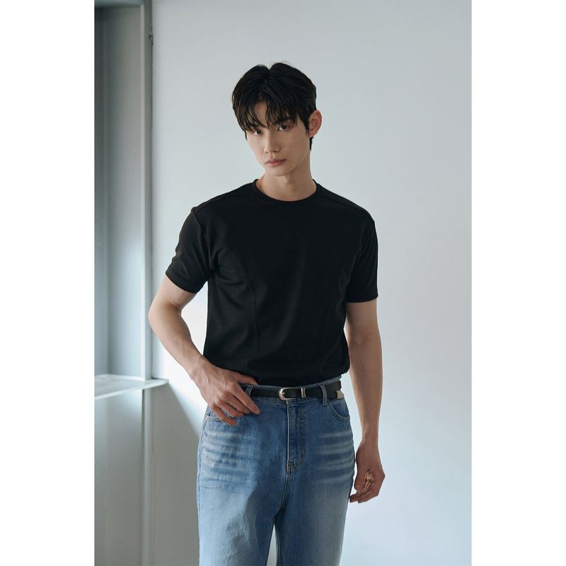 [Muscle fit] Cool curve half t-shirts(Black)